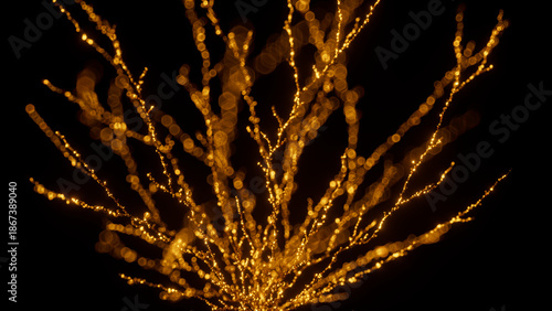 3d render illustration of a coral shaped form made of golden sand or glitter with a bokeh effect.