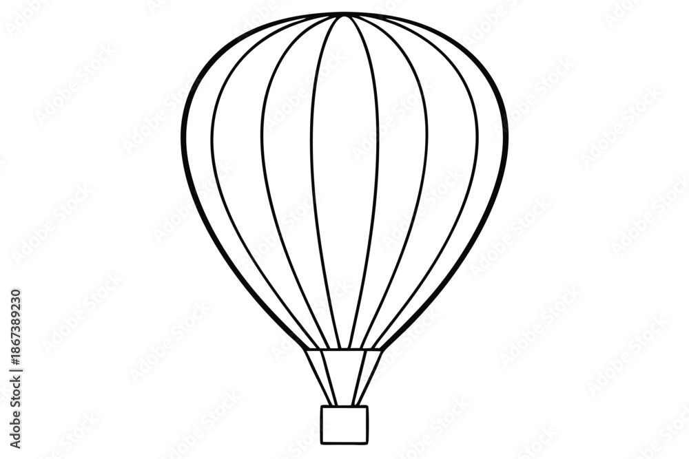 Fototapeta premium Hand-Drawn Style Hot Air Balloon Illustration, Minimalist Black and White Vector Clip Art for Greeting Cards and Travel Stationery