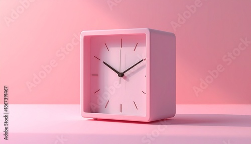 Pink Square Clock on Pink Background - Time Management Concept.
