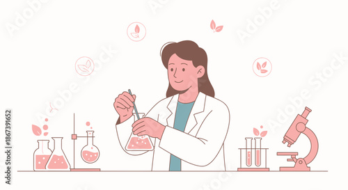 Female Scientist Working in Laboratory Flat Vector Illustration
