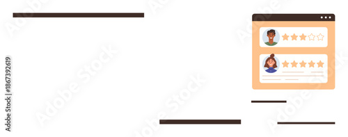 Customer reviews, online feedback, rating systems, user experience, digital platforms, and reputation management. Browser window displaying star ratings for users. Customer reviews and online