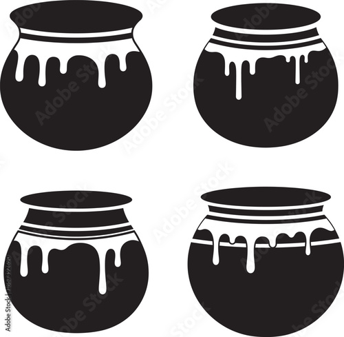 Set of honey pots silhouette sweet tasty food