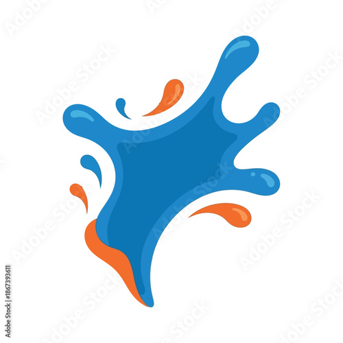 A dynamic abstract blue and orange liquid splash element with water drops Vector