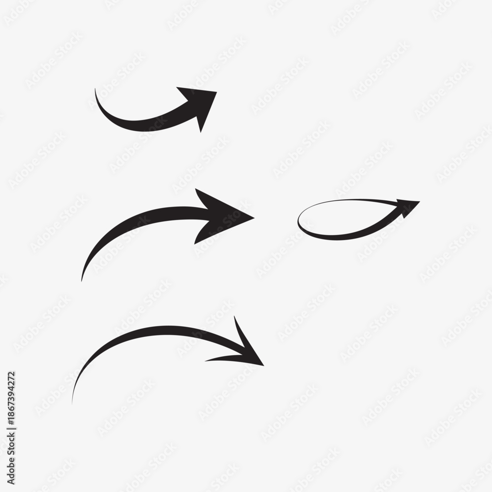 Fototapeta premium Black curved arrows and oval pointing right direction