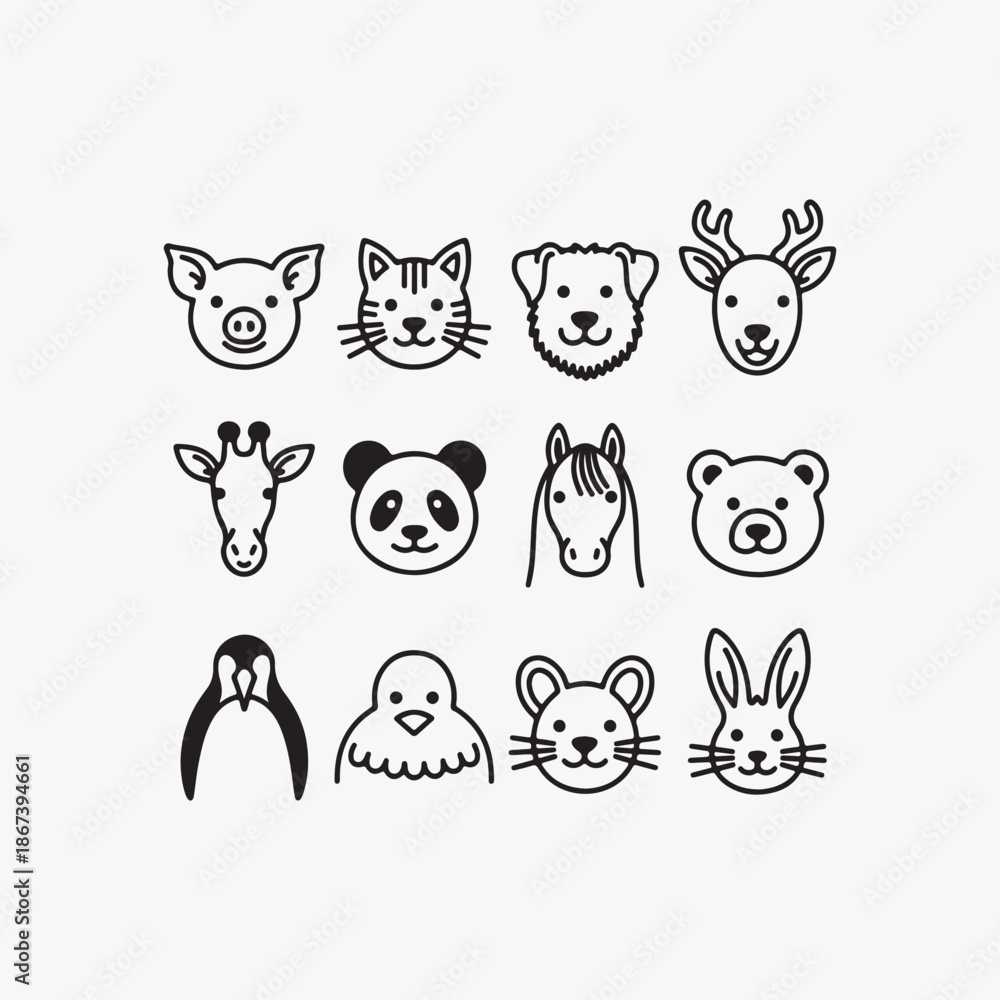 Obraz premium Collection of simple animal face line simple minimalist
