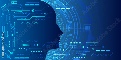 New technologies. Human artificial intelligence. Engineering industry. Vector illustration.