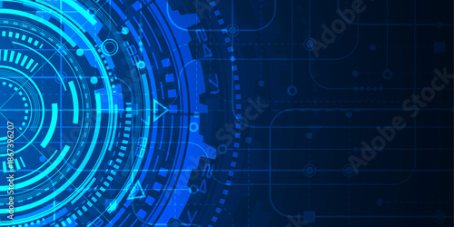 Neon technology background .Rotating gear of the future .Sci-Fi Futuristic Glowing HUD Display. Vector illustration.