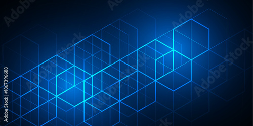 Technology background. Neon geometric abstraction. Cubes and lines. Vector illustration.
