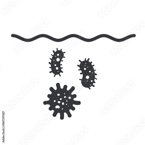 Isolated pictogam bacteria, virus, microbe under water, do not swim or drink
