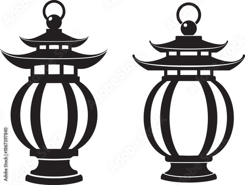 Two silhouettes of japanese lanterns illustrations