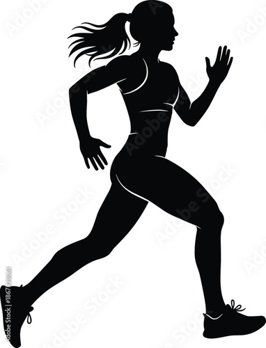 Female runner silhouette, athletic woman jogging in sports gear, active lifestyle concept, isolated vector illustration for fitness, health, and cardio workout training background