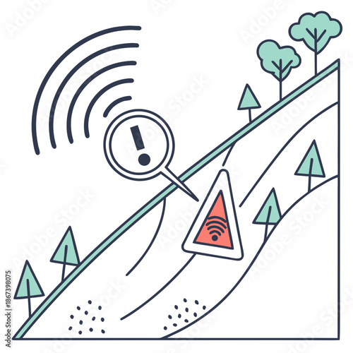 Smart Slope Landslide Early Warning Icon for Civil Engineering Disaster Prevention and Safety