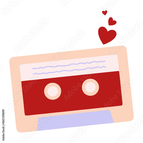 vintage cassette tape with red hearts, romantic music love concept
