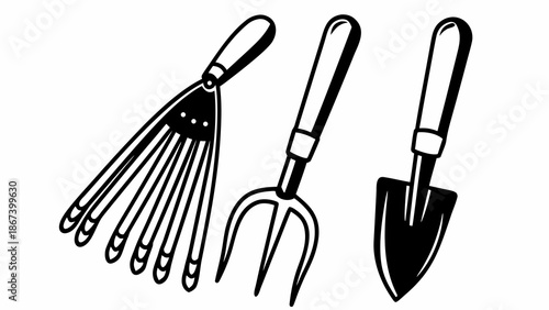 Set of Hand Drawn Outline Garden Tools
