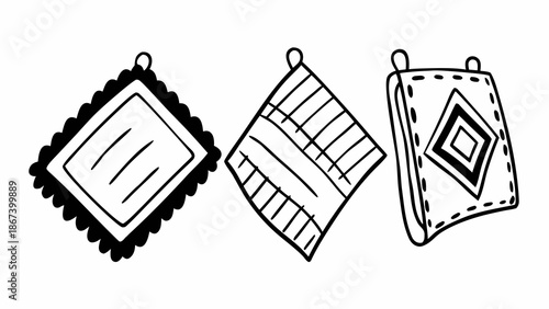 Hand Drawn Outline Illustrations of Kitchen Pot Holders