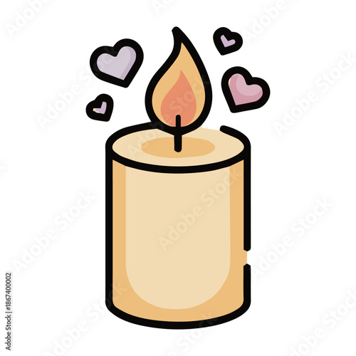 burning candle with floating hearts, romantic candlelight dinner vector icon