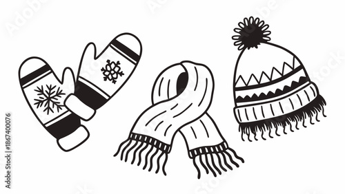 Hand Drawn Winter Clothing Essentials Set Isolated