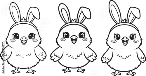 Cute easter chick with bunny ears silhouette spring