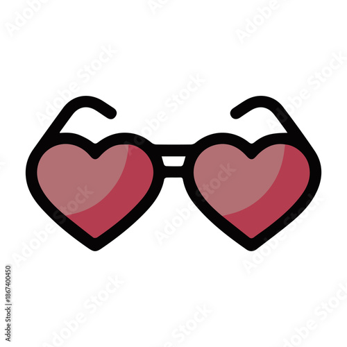 heart shaped sunglasses icon, romantic summer fashion flat vector design