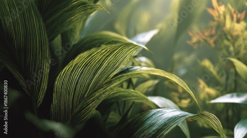Wallpaper Mural Lush, verdant foliage, intricately veined leaves in varying shades of green, bathed in soft light, suggesting a tranquil garden Torontodigital.ca