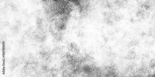 Black particles explosion isolated on white background, abstract neutral backdrop with subtle texture, Plastered long panoramic concrete wall, black and white abstract powder explosion background.