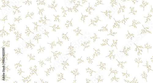 Subtle pattern of tiny delicate branches scattered across a white background, suitable for sophisticated stationary and textiles.