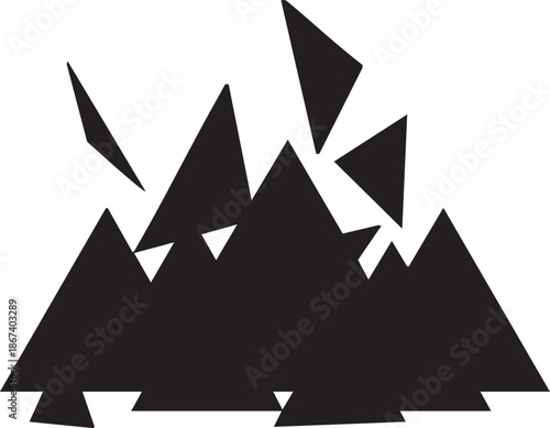 Elegant arrangement of matte black triangles against a minimalist white backdrop creating a modern geometric