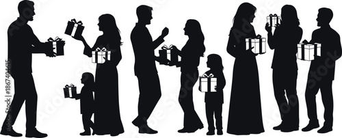 Silhouette of a diverse group of people holding lanterns