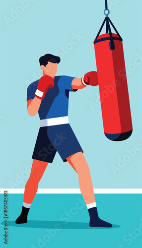 Boxer training with a punching bag