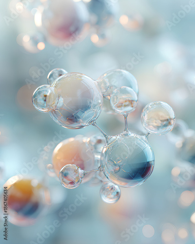 Therapeutic biotechnology concept with softly glowing molecular structures floating in airy pastel scientific space reflecting innovation and care  
