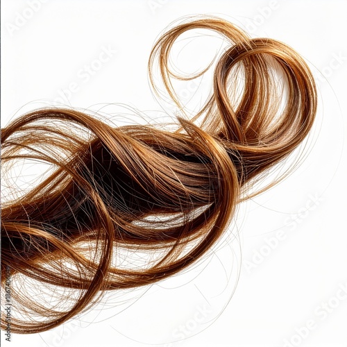 Isolated Brown Hair Swirls with Dynamic Flow on White Background Close Up