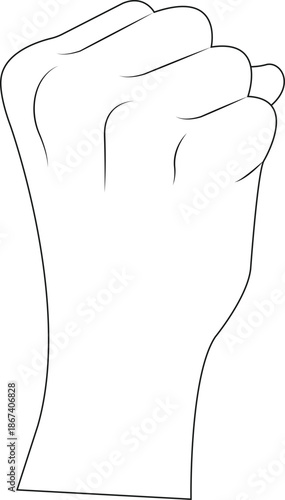 clenched fist hand gesture punch black and white Raised fist  outline