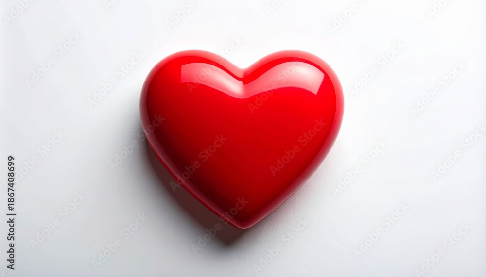 Obraz premium Glossy Red Heart Shape on White Paper Background
