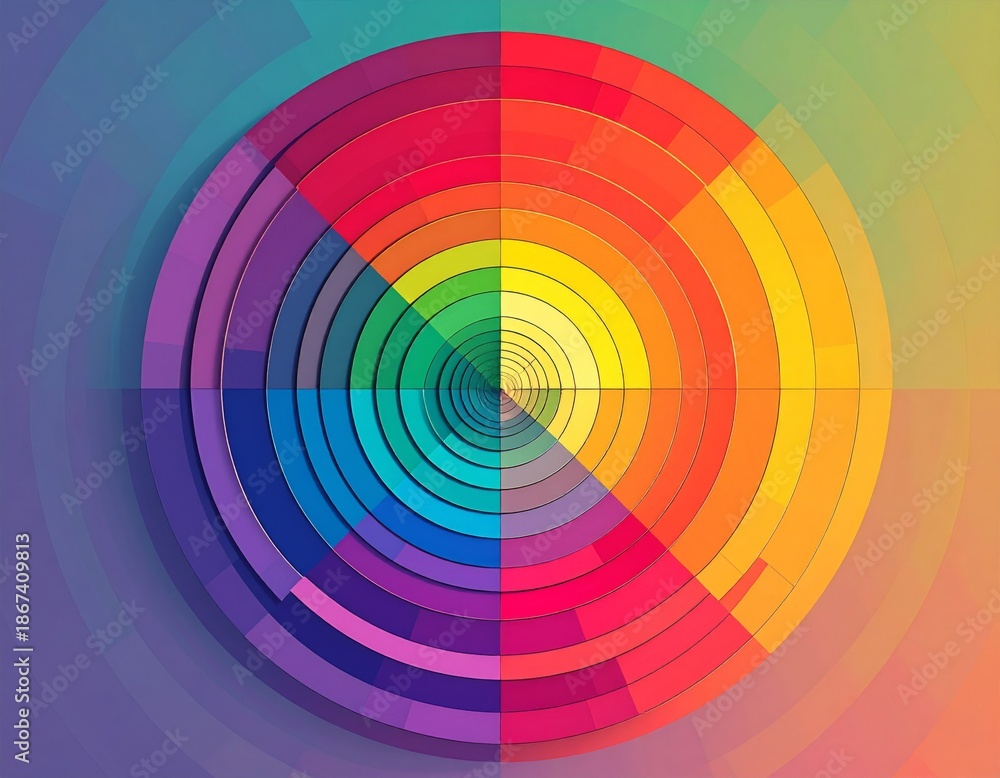 Obraz premium Colorful Circular Pixelated Pattern with Rainbow Gradient Spectrum Effect