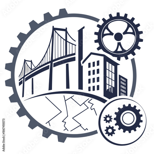 Billede på lærred Civil Engineering Infrastructure Decay Analysis and Predictive Maintenance Vecto