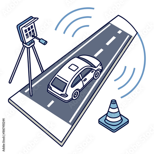 Road Surface Condition Scanning Icon Featuring Modern Pavement Analysis and Highway Maintenance