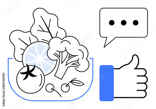 Healthy eating concept. Fresh vegetables highlight nutritious food choices. Communication connects with healthy living. Healthy food, diet awareness, and wellness promotion. For health apps