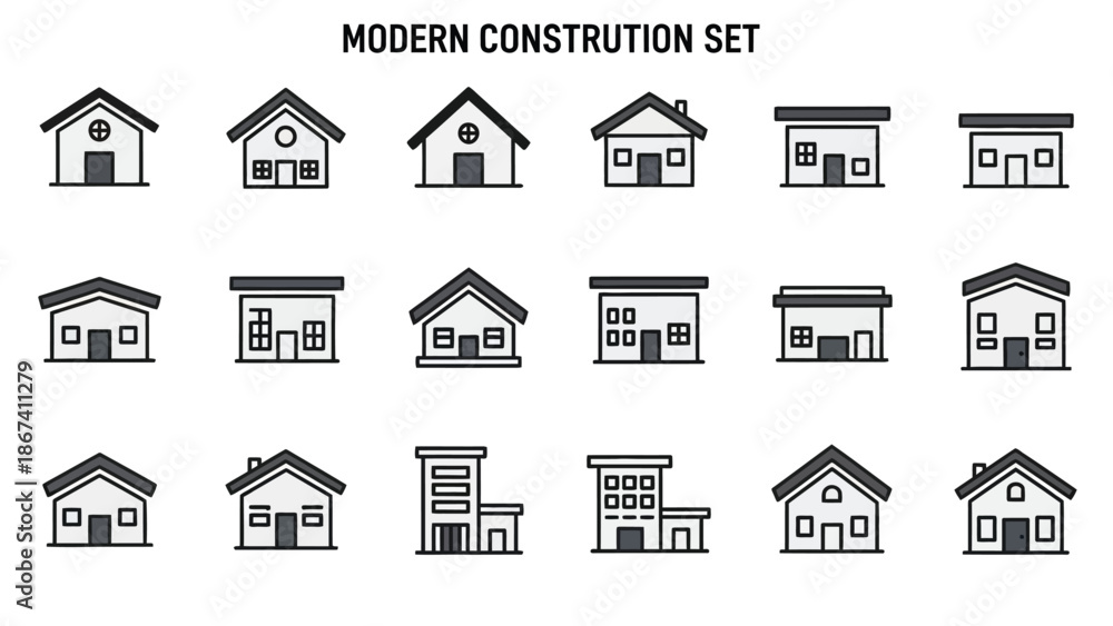 Fototapeta premium Collection of Modern House Illustrations Featuring Various Architectural Designs and Styles