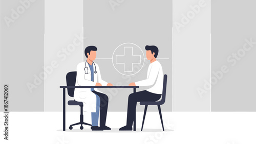 Professional Medical Consultation Illustration Showing Doctor and Patient Discussion for Healthcare Services, Diagnosis, Treatment Planning, and Clinical Communication

This medical consultation illus