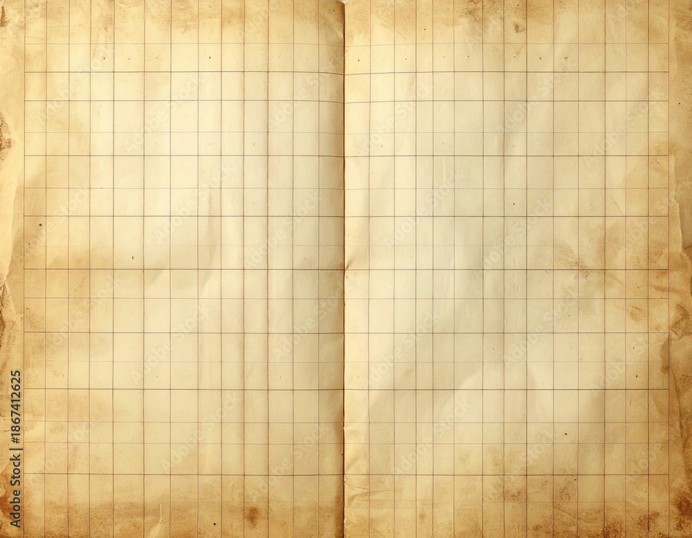 Fototapeta premium Open Book with Aged Paper Texture and Horizontal and Vertical Lines