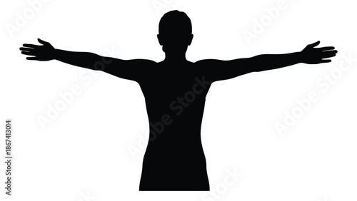 Silhouette of a person with arms outstretched against a white background