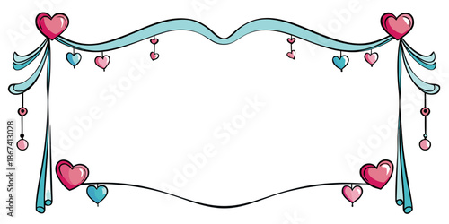 A charming frame adorned with hearts and ribbons, vector