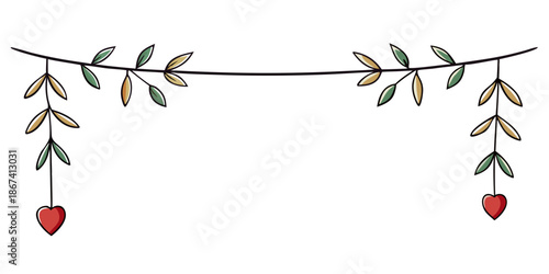 A charming vector garland with leaves and hearts, vector