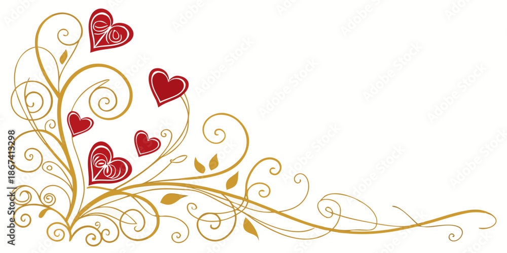 Fototapeta premium Elegant golden heart frame with ornate swirls, vector