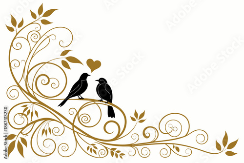 Stylized Eagle on Ornate Branch with Decorative Frame, vector