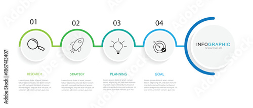 Infographic template design. 4 Step timeline journey. Process diagram, 4 options on white background, modern vector illustration.