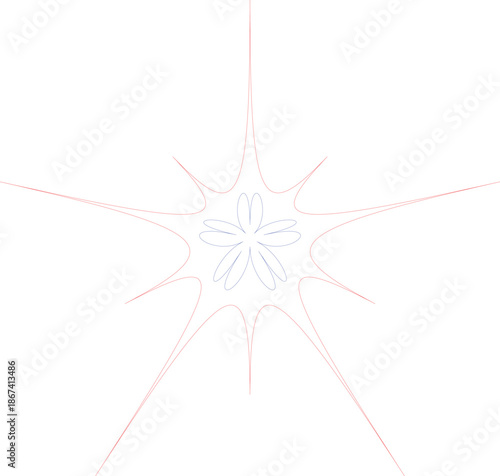 Abstract Minimal Starburst Line Art Flower on White Background