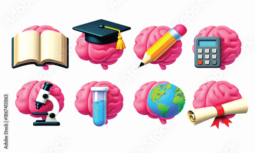 Education and Science Icons Representing Knowledge and Learning