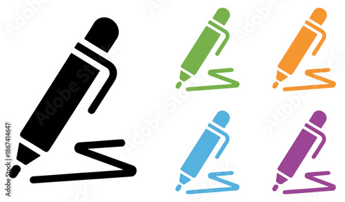 signature pen icons writing symbol set