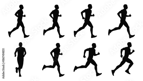 A sequence of silhouettes depicting the different phases of a running stride